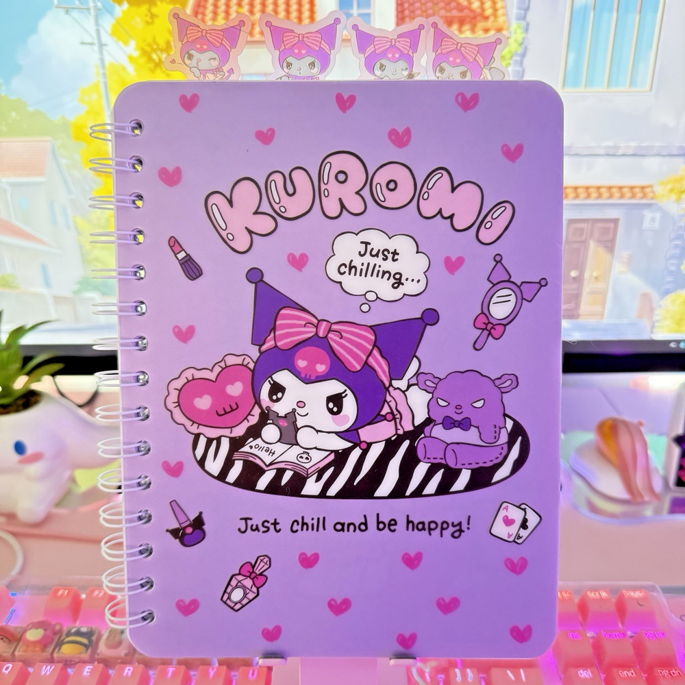 Kuromi Spiral Notebook Journal 2022 Sanrio Just Chilling Purple 4 Tab Dot Grid